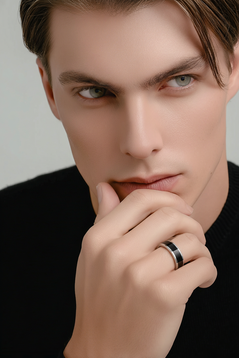 Black Resin Inlay, Stainless Steel Band