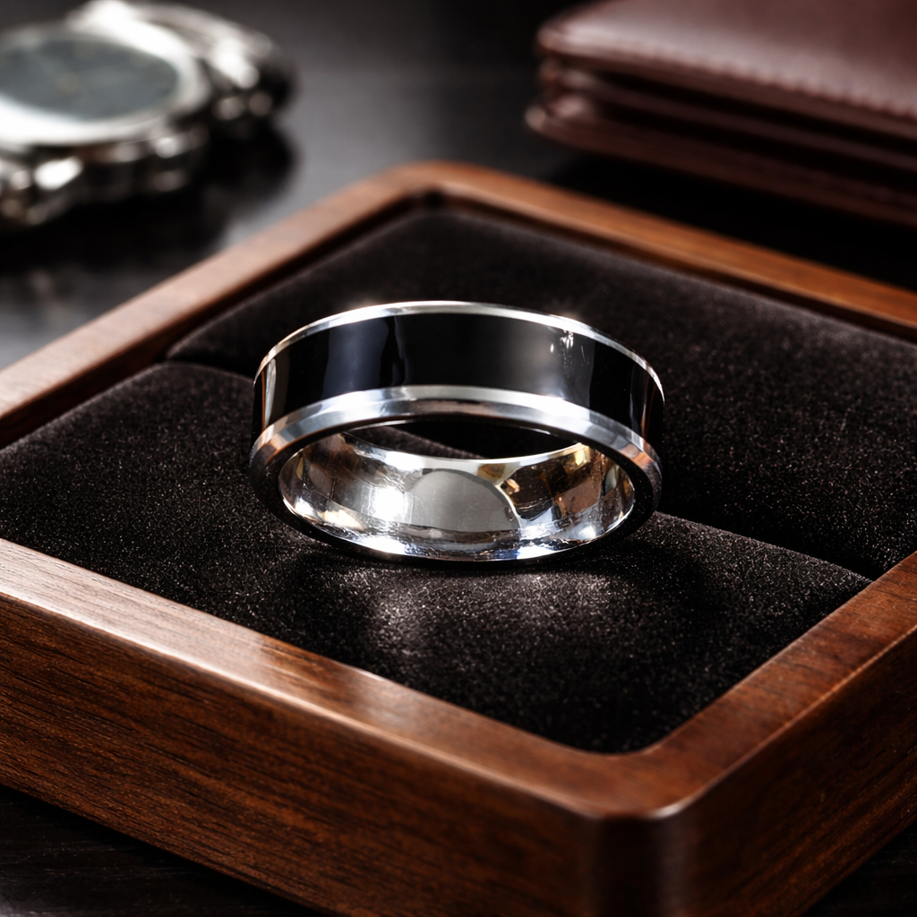 Black Resin Inlay, Stainless Steel Band