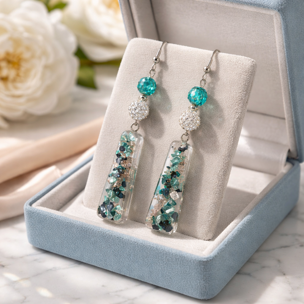 Irresistable Earrings, Sparkling Blue,Turquoise, Black and Silver Dangles. Non-Tarnishing