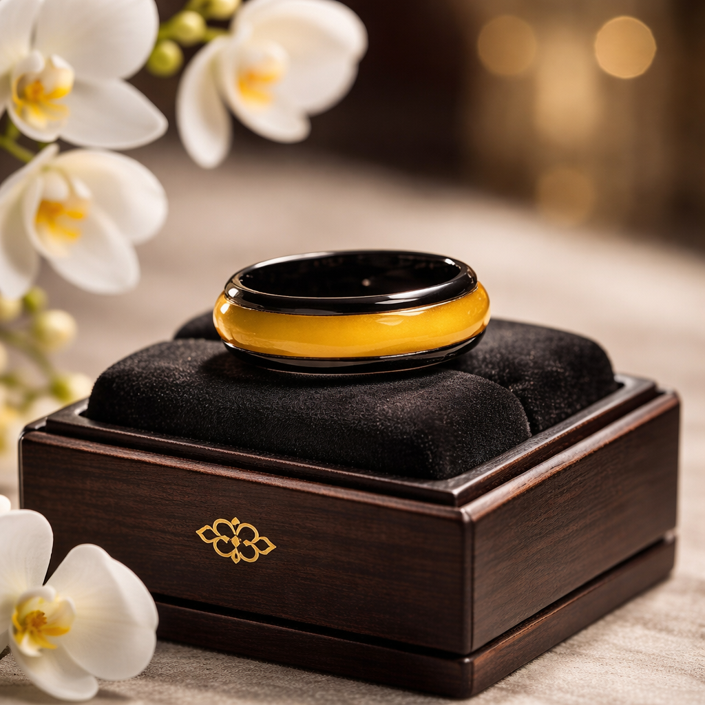 Non-Tarnishing Black Band with Gold Resin Inlay. Hypoallergenic.