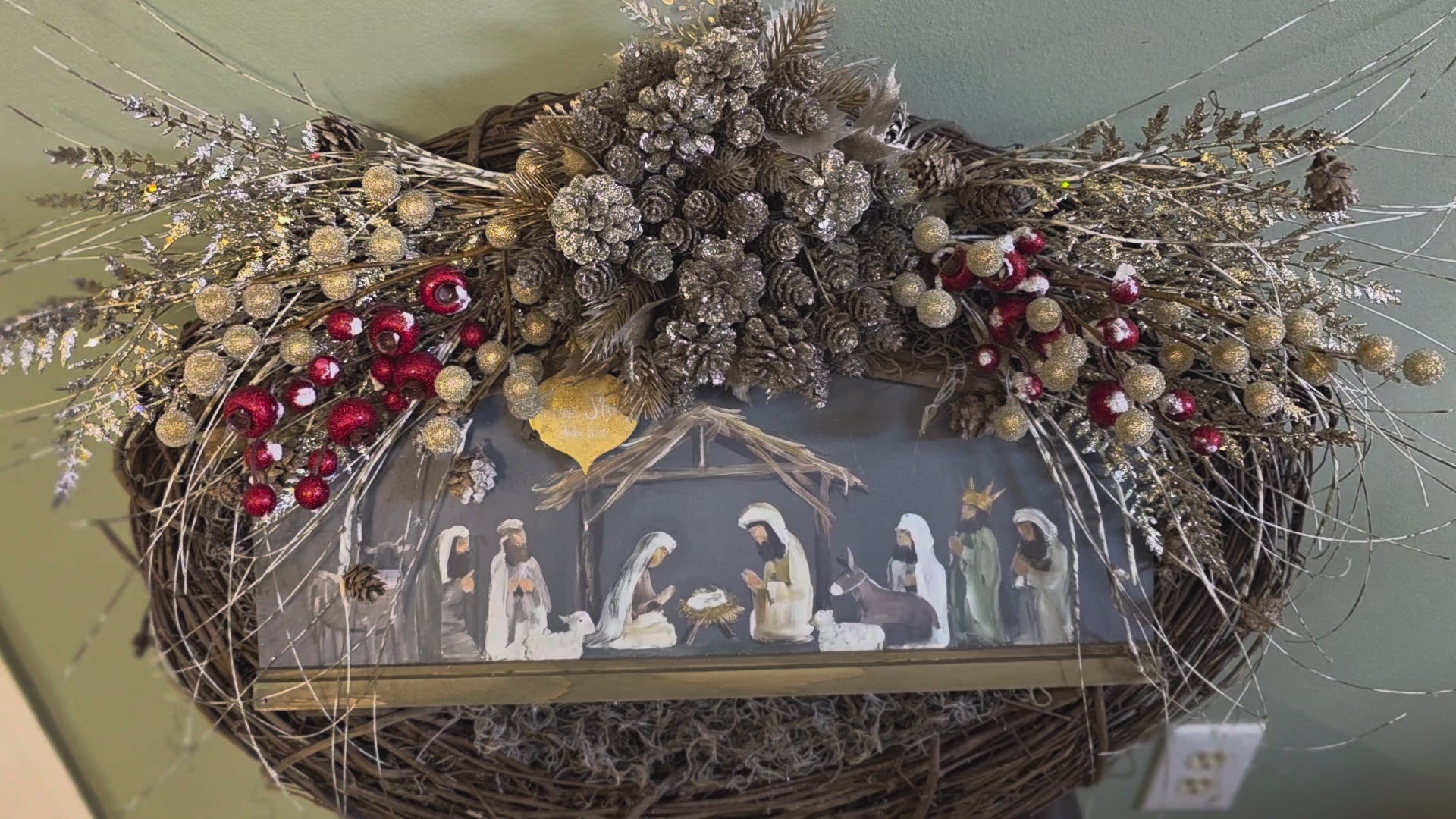 Stunning Grapevine "True Story" Nativity Wreath.