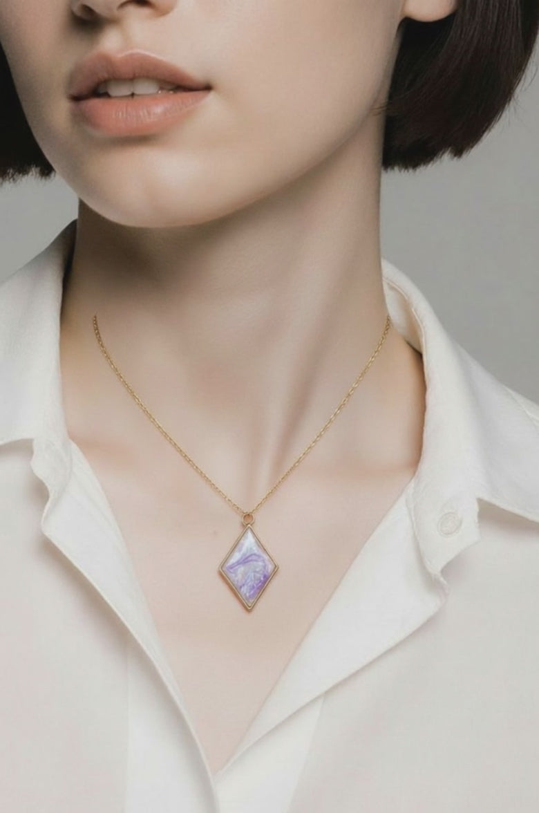 Pearl White Necklace with Swirls of Lavender