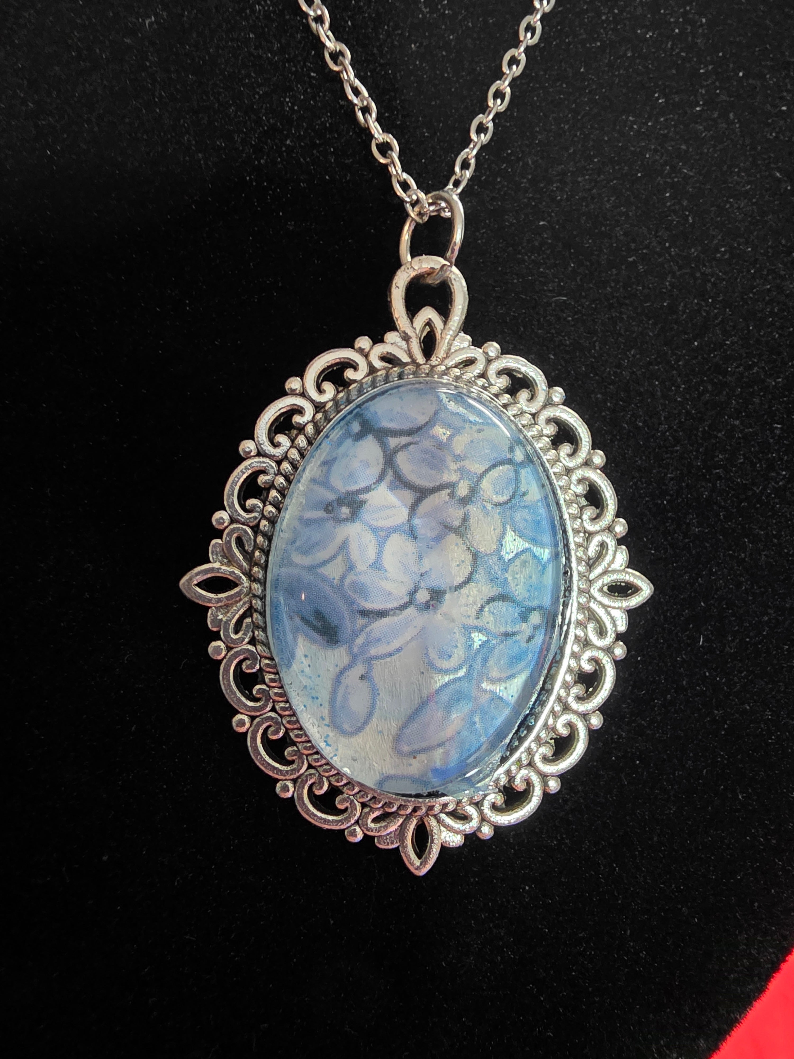 Soft Blue Floral Cabochon Necklace